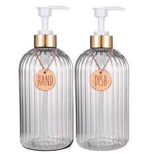 TEMU 2개 500ml 주방 액체 비누 디스펜서 병, 골든 펌프 헤드 및 나무 분류 태그 포함