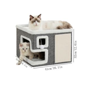 TEMU 플러시 볼 해먹과 스크래치 패드가 있는 초대형 현대 그레이 고양이 집 - 접이식, 넓은 실내 고양이 콘도, 다중 고양이 가구용, 애완동물 친화적인 디자인, 쉬운 조립, 다중 고양이 콘도|현대 고양이 집|스크래치 패드 기능, 고양이 집