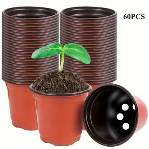 TEMU 배수구가 있는 60개 묘목 스타터 키트 - 다육식물, 채소, 나무 및 꽃에 완벽 - 실내/외부 원예용 튼튼한 플라스틱 화분