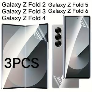 TEMU 삼성 갤럭시 Z 폴드 6/Z 폴드 5/Z 폴드 4/Z 폴드 3/Z 폴드 2용 3pcs 3-in-1 하이드로겔 스크린 보호필름 - 방수, 방오 기능 전면 & 후면 필름 + 설치 키트 (스퀴지 도구 + 알코올 물티슈 + 먼지 제거 스티커 포함) - 간편 적용