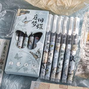 TEMU 중국 스타일 나비 젤 펜 6개 세트, 0.5mm 미세 팁, 가벼운 플라스틱 디자인과 빠른 건조 잉크 - 우아한 혼합 색상, 깃털 없음, 글쓰기 및 서명에 이상적, 완벽한 새해 선물, 귀여운 펜