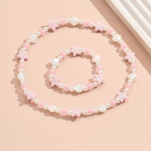 TEMU 2개 세트 오션 스타일 귀여운 핑크색 조개 팔찌 목걸이 비즈 주얼리