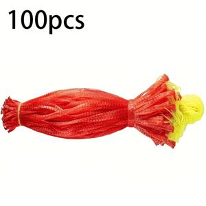 TEMU 수박 및 멜론용 재사용 가능한 걸이망 100/200개 세트 - 노란색과 빨간색 묶음 디자인의 내구성 있는 PP 플라스틱 메쉬 해먹, 정원 수확물 보관용, 허니듀, 오이 방지 및 동물 손상 예방