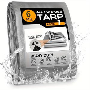 TEMU 헤비듀티 타프 8x10피트, 6밀 두께 블랙/실버 방수 타프, 그로밋 및 강화 가장자리, 다목적 완제품 폴리 타프 커버 (장작, 지붕, 수영장, 보트용)