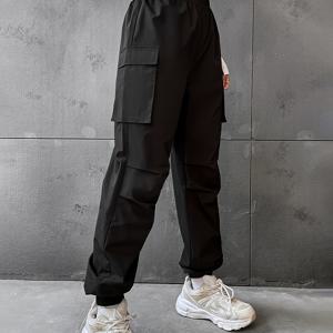 TEMU 여성용 다기능 포켓 카고 팬츠 - 비신축 구조 바지, 세탁기 사용 가능 일상 & 정장용 (사계절), 캐주얼 웨어, 신축 없는 원단