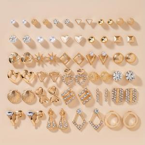 TEMU 60개 세트 패셔너블하고 간편한 귀걸이, 리본, 하트 모양, 조개, 삼각형, 사각형, 귀여운, 원형, 중복되지 않는 여성용 이어 스터드, 대형 세트, 캐주얼 조합, 멀티피스 세트, 휴가, 휴일 선물, 데일리 착용 선물