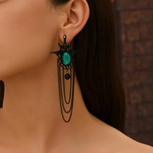 TEMU 다크 스타일 트렌디한 할로윈 그린 미러 데몬 아이 술 체인 스플라이스드 드롭 귀걸이 1쌍, 스위트하고 쿨한 박쥐 스플라이스드 멀티 레이어 체인 드롭 귀걸이, 데일리, 파티, 휴일 주얼리용