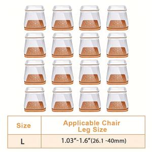 TEMU 16개 고급 투명 사각 의자 발 커버, 하드우드 및 타일 바닥용 의자 발 보호 패드, 높은 투명도 가구 펠트 패드, 스크래치 및 소음 감소, 대부분의 사이즈 의자 발에 적합