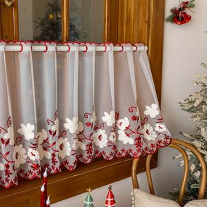 TEMU 1패널 프렌치 컨트리 시어 커튼 - 플로럴 자수, 로드 포켓 걸이, 반투명 창문 드레이프, 침실, 거실, 주방, 발코니용 - 프렌치 스타일 자수 꽃 창문 커튼