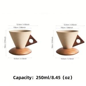 TEMU 2개 세트 세라믹 커피와 티컵 세트 (우드 트레이 포함) - 냉장고 사용 가능, 재사용 가능, 라떼, 카푸치노, 차, 에스프레소에 적합 - 손세척 전용, 우아한 디자인과 매끄러운 표면, 크리스마스, 할로윈, 하누카, 추수감사절에 완벽한 선물