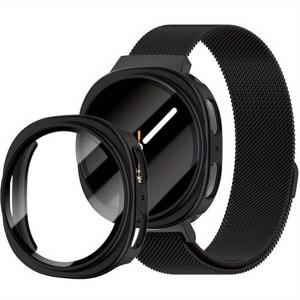 TEMU 삼성 8 밴드 44mm 40mm 여성/남성용 PC 케이스 + 밀라노 메탈 스트랩, 강력한 자석 밀라노 루프 브레이슬릿 비즈니스 코레아 조절 가능한 손목 밴드, 8 스마트워치 액세서리