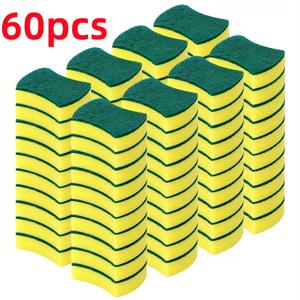 TEMU [15/25/60개] 고강도 폴리우레탄 스펀지 및 청소 패드 - 녹색과 노란색 고강도 스크러빙 스펀지, 스크래치 방지 식기 세척 타월, 바닥 및 가구 청소, 다기능으로 냄비, 팬, 스토브, 싱크대에 적합