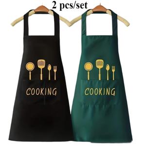 TEMU 블랙 및 다크 그린 색상의 폴리에스터 주방 앞치마 2개 세트입니다. 포켓이 달려 있어 손세탁이 가능하며 주방 및 레스토랑 모두에서 사용할 수 있습니다. 요리, 셰프 복장, 음식 준비, 스타일리시한 주방복으로 적합합니다.
