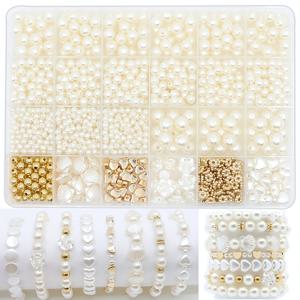 TEMU 1200개 6-10mm 아크릴 라운드 비즈 골든 하트 및 다양한 천공 장식 비즈 세트 박스, DIY 주얼리 만들기용 선물 팔찌로 사용 가능