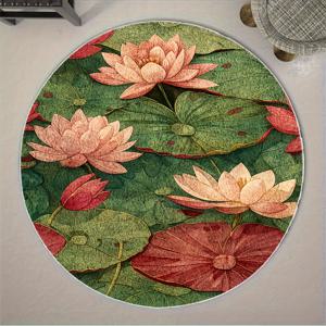 TEMU 벨벳 소재 + 미끄럼 방지 플라스틱 백킹, 초대형 두꺼운 럭셔리 쿠션, 연꽃 연못 패턴, 라운드 디자인, 핑크 그린 잎사귀, 신선한 자연스러운 스타일, 할로윈 및 크리스마스 선물, 침실 액센트 피스,라운드 쿠션 디자인,두꺼운 패딩,플러시 벨벳 질감