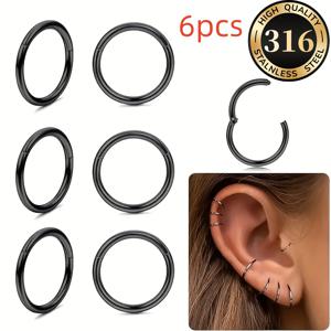 TEMU 6개 316L 스테인리스 스틸 저자극성 귀 뼈, 귀 밑, 스파이럴, 중간막, 입술, 그리고 연골 피어싱 (조절 가능한 반지 포함) - 여성 및 남성을 위한 우아한 바디 주얼리, 밝은 베이지색으로 민감한 피부에도 안전