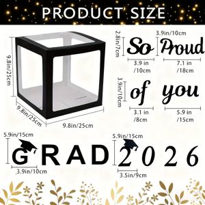 TEMU 2026 GRAD 졸업 시즌 파티 장식 투명 풍선 상자, 졸업 파티 기념일을 위한 1~4개 박스와 2026 GRAD 레터링이 포함된 투명 풍선 상자, 간편한 조립, 3D 장식용 디스플레이, 사진 소품으로 사용 가능