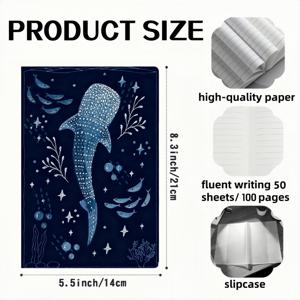 TEMU [고래 상어 노트북 1개] 고래 상어 노트북 - 노트북 1개 5.5X8.3인치, 고급 용지 50페이지, 해양 생물 디자인, 산호초 및 패턴, 깊은 파란 바다 테마, 다이어리, 학습, 업무 노트에 적합 - 바다를 사랑하는 사람들을 위한 선물