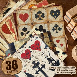 TEMU 독특한 레트로 스타일의 흑백 플레잉 카드 사각형 질감 스크랩북 용지 36장, 장식용 종이, 템플릿 용지, 재료용 종이, 저널용지, 레트로 다이어리, 공예, 잡지 다이어리, 선물 포장, 인사말 카드 제작, 배경 장식, 카드 패드, 사진 앨범 등에 적합, 5.9 * 5.9인치