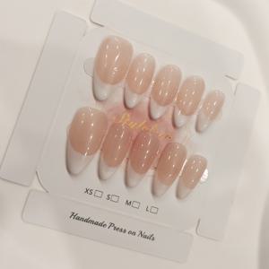 TEMU 핸드메이드 프레스온 네일 아트 10개, 클래식 프렌치 아몬드 캣아이 누드 풀커버 네일팁, 탈부착 가능한 데일리용 웨어러블, 여성용