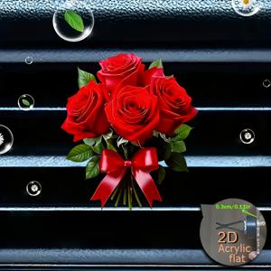 TEMU 2D 평면, 1개 빨간 장미 리필 가능 차량용 공기 청정기 퍼퓸 디퓨저 클립, 차량 통풍구 차량 내부 액세서리, 차량용 향기 디퓨저, 