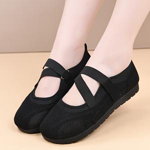 TEMU 여성 메리 제인 플랫, 여름 통기성 메쉬 신발, 속이 빈 디자인, 편안하고 다용도 스트랩 특징, 데일리 외출 및 엄마들을 위한 캐주얼 웨어에 적합, 여성 신발