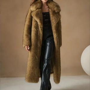 TEMU 새로운 가을/겨울 패션 푹신한 롱 코트, 우아한 여성용 퍼리 파르카 재킷