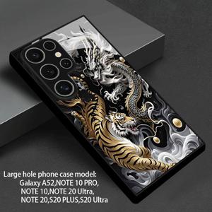 TEMU 휴대폰 케이스 - 용과 호랑이 싸움 패턴 디자인 강화 유리 폰 케이스, 삼성 갤럭시 S25 플러스/S25 울트라/S24 플러스/S24 울트라/S23 울트라/S23 플러스/S23/S22 울트라/S22 플러스/S21 울트라/S21/A05S/A14/A53/A34/A33/A35/A55/A22/A54 고급 버스