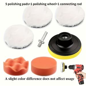 TEMU 7종 전문가용 자동차 광택 연마 액세서리 세트 - 연마 패드 5개, 연마 휠 1개, 어댑터 생크 1개 포함. 스펀지 고무 연마 패드 및 드릴 비트 어댑터는 왁싱 및 광택용으로 특별히 설계되어 도장 관리와 광택을 향상시킵니다