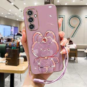 TEMU 휴대폰 케이스 - 삼성 갤럭시 S24, S23, S22, S21, S20, 4G 5G Plus+/Fe/Ultra용 귀여운 만화 메이크업 거울 스탠드 케이스, 충격 방지 및 낙하 방지, 전기 도금 소프트 쉘 (끈 포함), 2024년 신형 모델