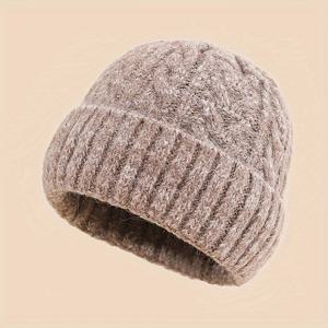 TEMU 1개 트위스티드 케이블 DSLR 겨울 남녀공용 보온 다용도 단색 케이블 비니 풀오버 모자