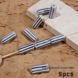 TEMU 손으로 그린 빈티지 중국식 세라믹 비즈 5개 세트 - DIY 액세서리 만들기, 목걸이, 팔찌, 귀걸이용 소형 세라믹 비즈 - 5개입