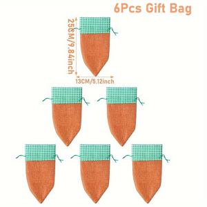 TEMU 6개 세트 부활절 당근 모양 리넨 가방 - 부활절 달걀 사냥 파티 선물, 샤워 & 봄용 섬유 끈 가방 (부정형 당근 모양)