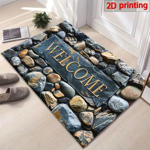 TEMU 2D 고급스러운 웰컴 조약돌 디자인 현관 매트 - 6mm 두께 폴리에스터 직사각형 카펫, 스톤 패턴 - 미끄럼 방지, 세탁기 사용 가능한 러그, 현관, 거실, 욕실 및 발코니에 적합 - 고급스러운 예술적인 실내 장식 매트