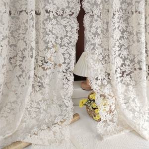 TEMU 2개, 프랑스 로맨틱 3D 꽃 레이스 자수 태슬 매달린 커튼, 상단 로드 포켓, 고품질 부드럽고 드레이핑 절연, 안감 없음, 세탁 가능, 거실, 침실, 주방 창 홈 장식 커튼에 적합, 160Gsm