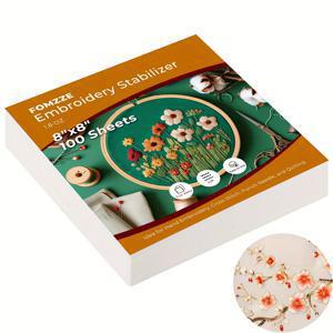 TEMU 100개입 찢어내는 자수 안정제 8X8인치 자수 뒷면 1.8 Oz 찢어내는 안정제, 자수용, 후프에 적합, 재단된 시트 원단 안정제 (기계 자수 및 손바느질용)