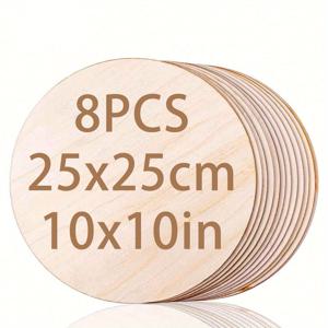 TEMU 4/8/12개, 25x25cm / 10x10인치 원형 목재 조각, DIY 우드 보드, 수공예 및 장식용, 도어 사인 라벨, 홈 데코, 친구와 가족을 위한 선물, 레이저 커팅, 나무 연소, 건축 모델, 스테인딩