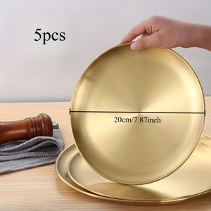 TEMU 5/10개입 우아한 골드 스테인리스 스틸 식판 - 쌓을 수 있고 튼튼하며 두꺼운 디자인, BBQ, 스낵, 디저트, 샐러드, 브런치 트레이에 적합 - 가정 및 레스토랑 사용에 완벽