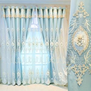 TEMU 1개 유럽 스타일 더블 커튼, 새로운 로맨틱 레이스 자수, 천과 실 통합 거실 침실용