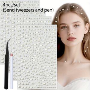 TEMU 4pcs 자체 접착 스티커 - 다양한 사이즈 화이트 시트, 네일/헤어/페이스용 DIY 크래프트 젬 데칼, 메이크업 & 매니큐어용