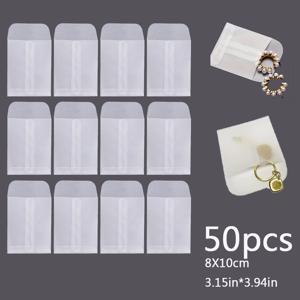 TEMU 50개 흰색 반투명 종이 봉투 가방 미니 종이 봉투 투명 유리 선물 파우치 주얼리 반지 태그 사진 목걸이 스터드 귀걸이 추가, 독립적인 포장 가방 아님, 선물 및 도매 포장에 적합, 다양한 크기 제공