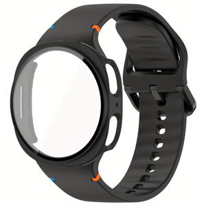 TEMU 삼성 8 (44mm/40mm) 소프트 워치 밴드 & 보호 케이스 세트 - 내구성 스포츠 웨이브 스티치 디자인 워치 스트랩 + 스크래치 방지 강화 유리 케이스 콤보, 커플을 위한 이상적인 선물