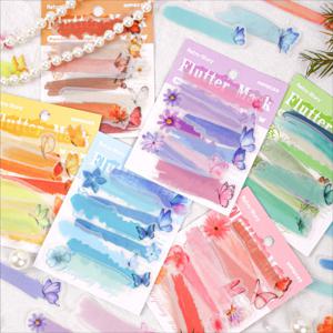 TEMU 나비 문구 시리즈 180개/6개 세트, 긴 스트립형 비정형 빈티지 수채화 나비와 꽃 테마 티슈 페이퍼 스티커, 필기 가능, DIY 스크랩북킹, 사진 액자, 사진 앨범, 명절 인사 카드 및 장식용 소재 스티커용
