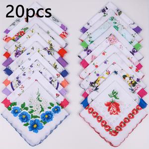 TEMU 여성용 빈티지 플로럴 프린트 손수건 20개 - 부드럽고 통기성 좋은 원단, 다양한 색상 및 패턴, 우아한 가리비 껍질 모양 치장 테두리, 패션 액세서리, 홈 데코, 선물용으로 활용 가능, 여성용 손수건, 선물 아이템, 가리비 껍질 모양 치장 테두리 디자인