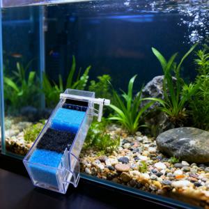 TEMU 강력한 외부 필터 (4단계 시스템, 기계적 및 생물학적 미디어 포함), 담수 및 해수 탱크 모두에 적합, 튜빙 포함, 최대 125갤런 탱크에 적합, 배터리 없음