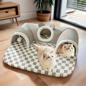 TEMU 미끄럼 방지 바닥이 있는 수입-수출 고양이 터널 침대 3개 세트 - 가을과 겨울에 고양이를 위한 아늑한 은신처, 놀이와 수면을 결합. 분리 가능하고 내구성이 뛰어난 이 애완 동물 가구는 세척이 용이하고 따뜻하고 부드러우며 중간 크기 또는 작은 고양이에 적합합니다.