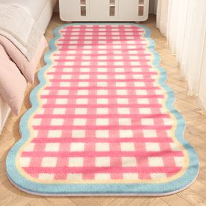 TEMU 1000G 인조 캐시미어 핑크 체크 무늬 불규칙 모양 카펫 (침대 옆 및 베이 윈도우용), 플러시 거실 소파 러그, 두꺼운 워셔블 (가정용), 욕실 및 라운지에 적합, 푹신하고 부드러운 침실 장식