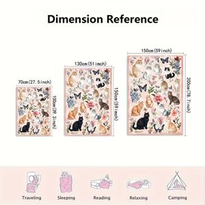 TEMU 1개 귀여운 고양이 & 꽃무늬 디자인 포근한 플란넬 담요 - 연분홍색 침대보, 250-300gsm 사계절 소파 침대 커버, 세탁기 사용 가능한 현대식 침구 선물, 반려동물 애호가를 위한 (폴리에스터)
