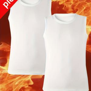 TEMU 남성용 가을/겨울용 기모 속옷 2종 세트. 플러시 뒷면의 신축성 있는 조끼 디자인으로 착용감이 좋습니다.