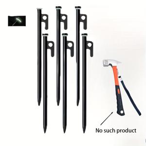 TEMU 야광 링이 있는 야외용 텐트 말뚝 7개 세트, 스틸 말뚝, 줄고정용 말뚝, 캐노피 앵커 하드웨어, 간편한 설치, 경량 및 휴대용, 야외, 캠핑, 건설, 텐트, 차양, 정원, 암석지대, 설원용 견고하고 내구성 있는 말뚝